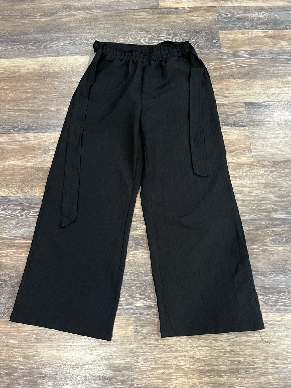 Wide Leg Black Tie Waist Pants